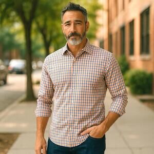 Lorenzo Uomo The Perfect White Shirt Mens 16 (32-33) Colorful Trim Fit Cotton